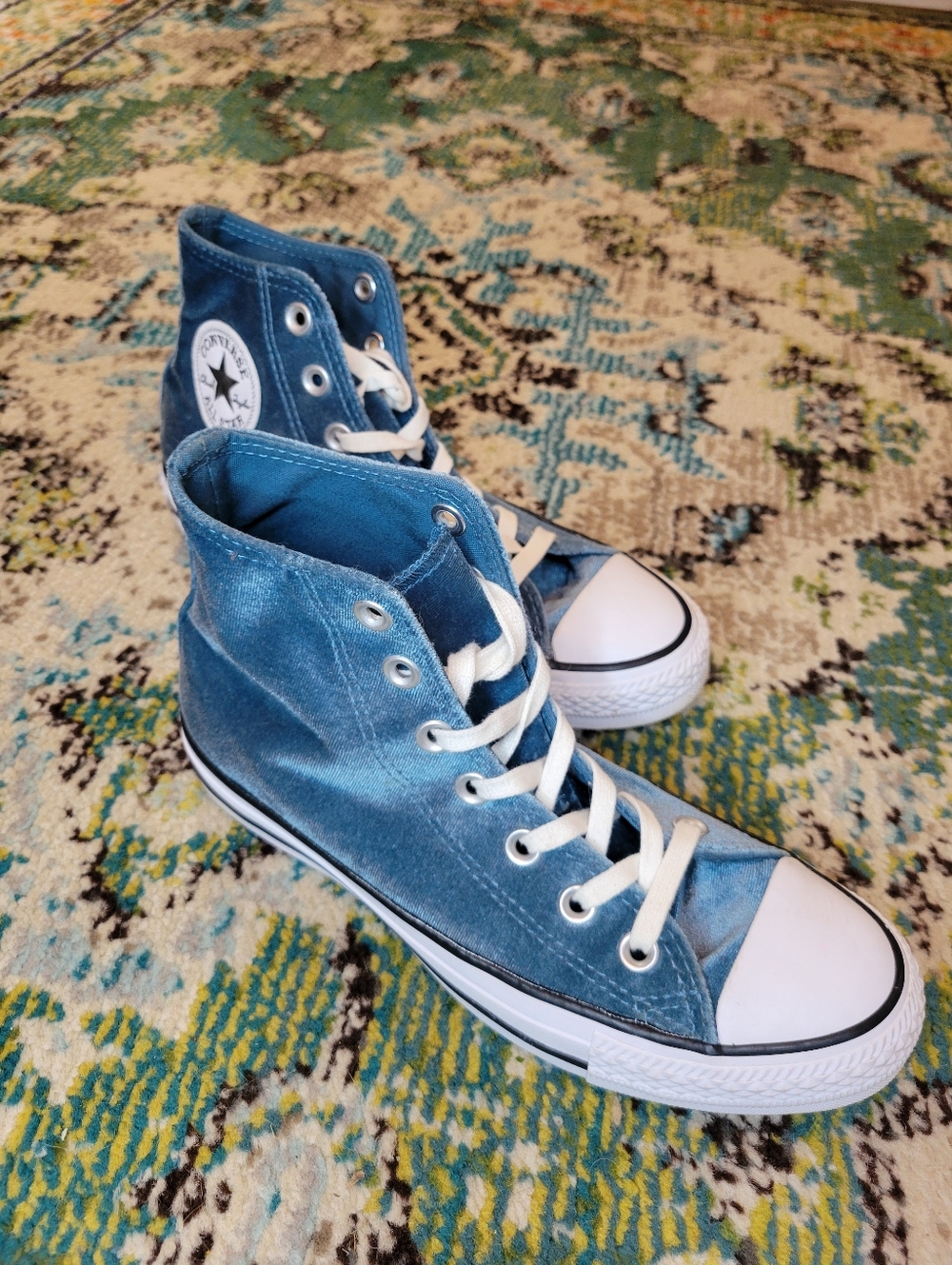 Converse Chuck Taylor All Star Velvet High-Top Teal Blue Sneakers, Size Womens 7 - Picture 3 of 9